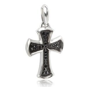 David Yurman Knife-Edge Cross Pendant Sterling Silver with Pave Black Diamonds